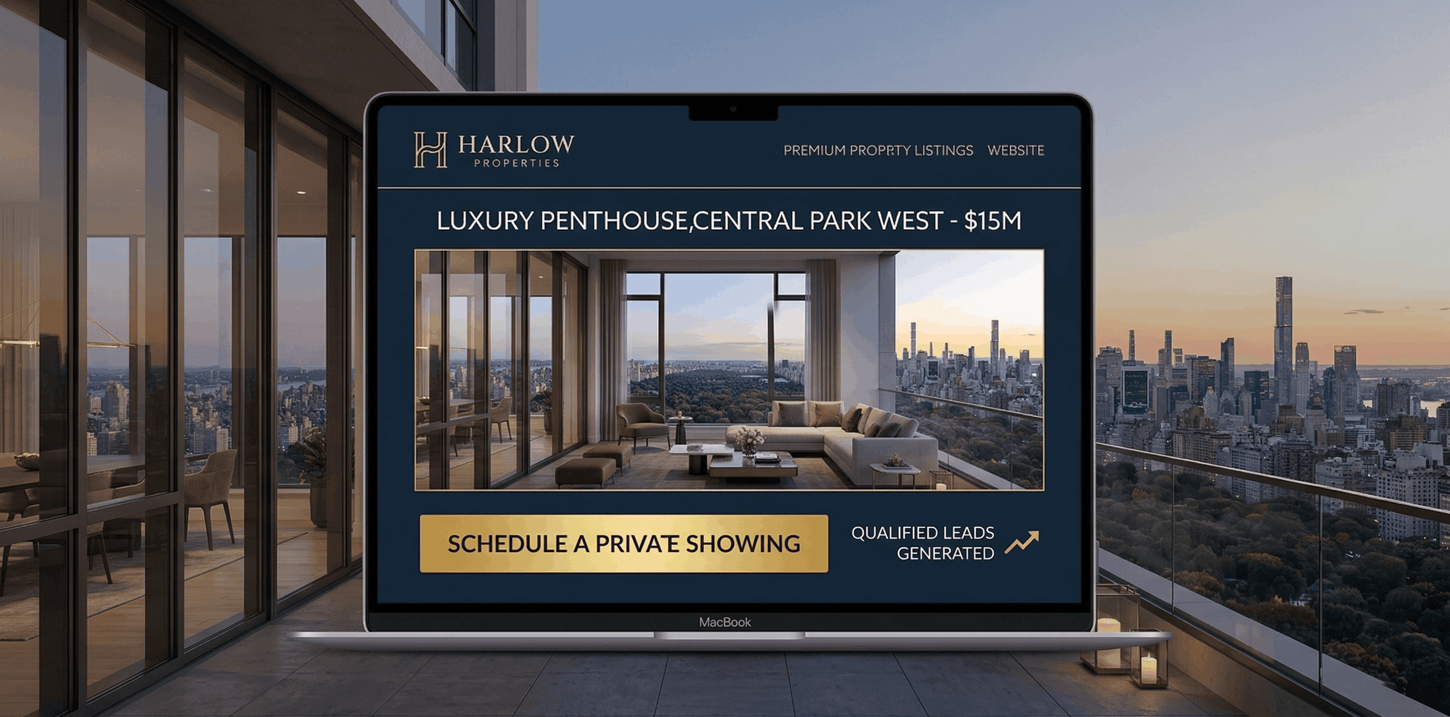 Harlow Properties: A premium property listings website for a New York agency that increased qualified leads by 40% in 60 days.